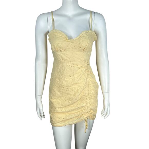Mable Dresses & Skirts - Mable Bodycon Micro Mini Dress Size Medium Yellow Eyelet Cottage Y2K Corset